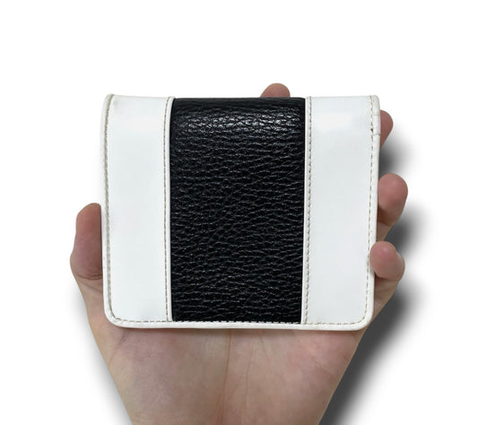 Courreges Vintage Black & White Leather Bifold Wallet Case
