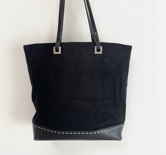 Courreges Paris Vintage Logo Tote Bag Handbag Suede