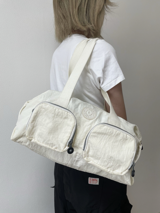 Kipling Lyza Handbag Nylon Shoulder Utility Bag White Large