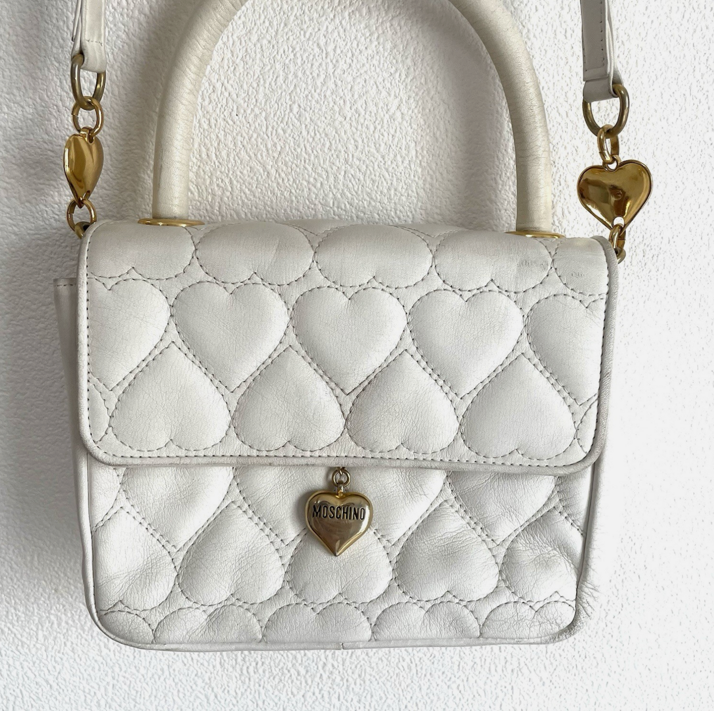 Moschino Vintage Small 2way White Leather Shoulder Bag