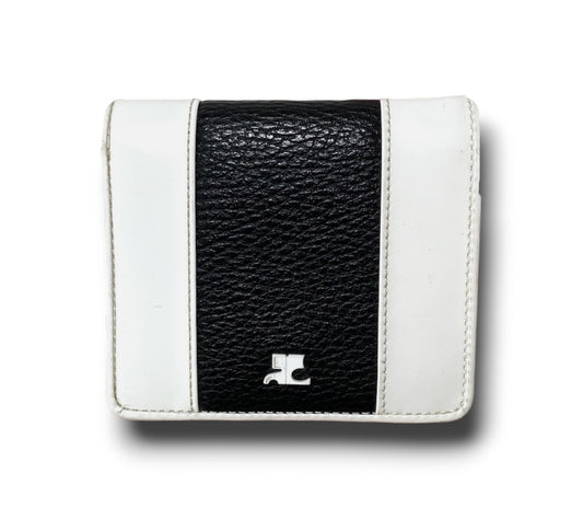 Courreges Vintage Black & White Leather Bifold Wallet Case