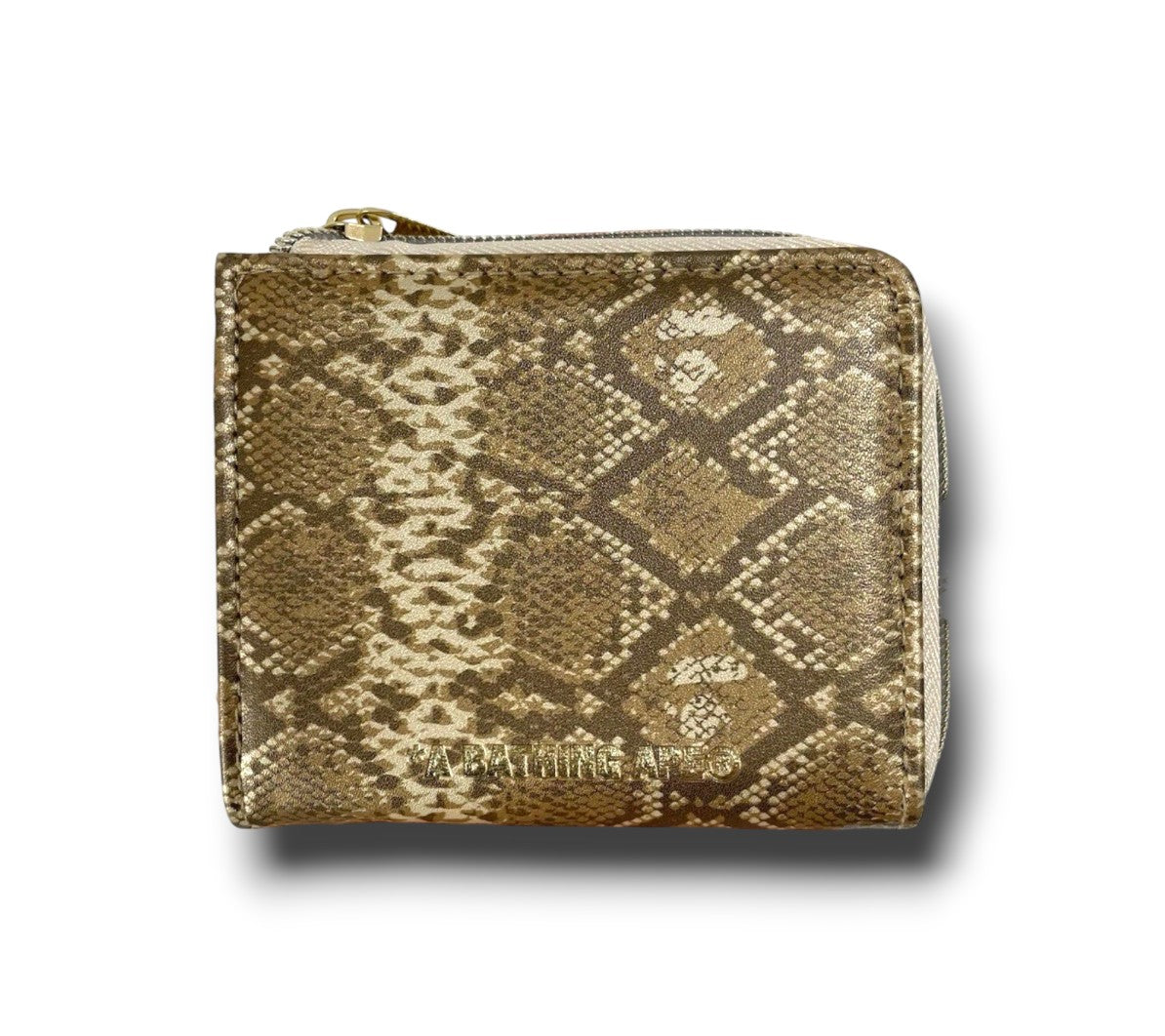 A Bathing Ape Bape Gold Snakeskin Bifold Wallet