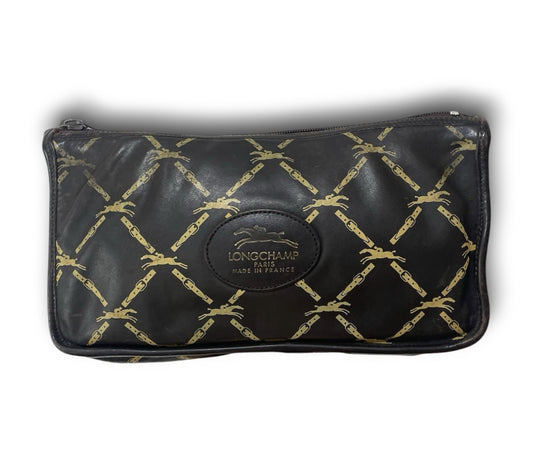 Longchamp Classic Monogram Vintage Monogram Leather Clutch Bag Pouch Case