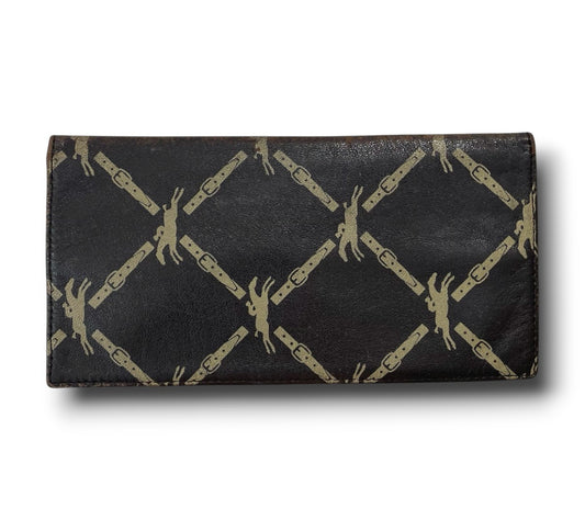 Longchamp Vintage Leather Monogram Bifold Travel Wallet Passport Case