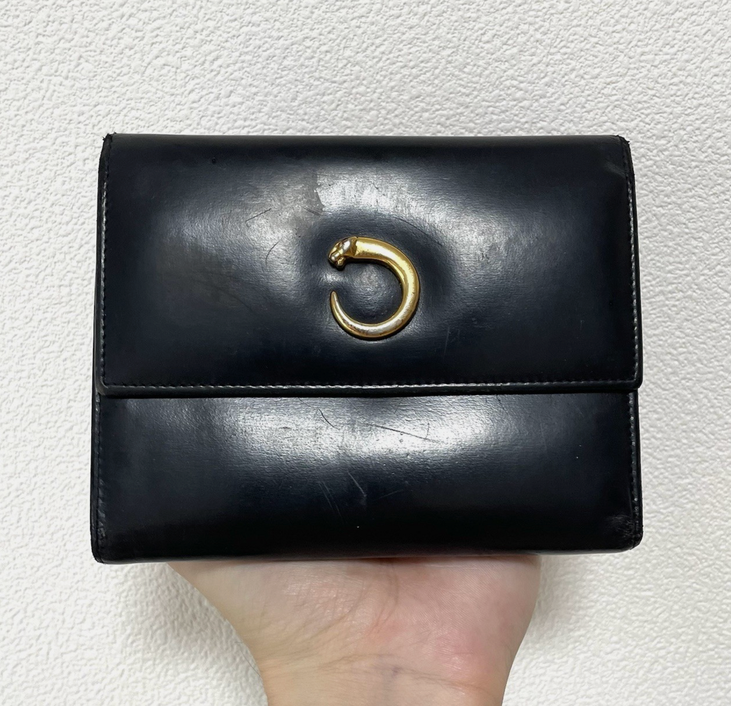 Cartier Panther Black Leather Trifold Wallet