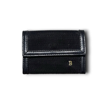 Bally Coin Case Small Black Leather Canvas Wallet