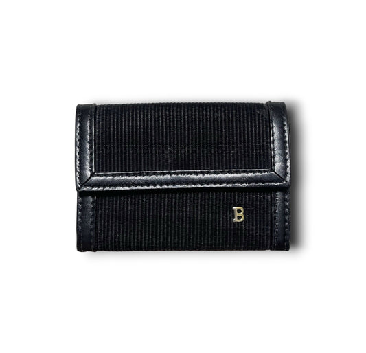 Bally Coin Case Small Black Leather Canvas Wallet
