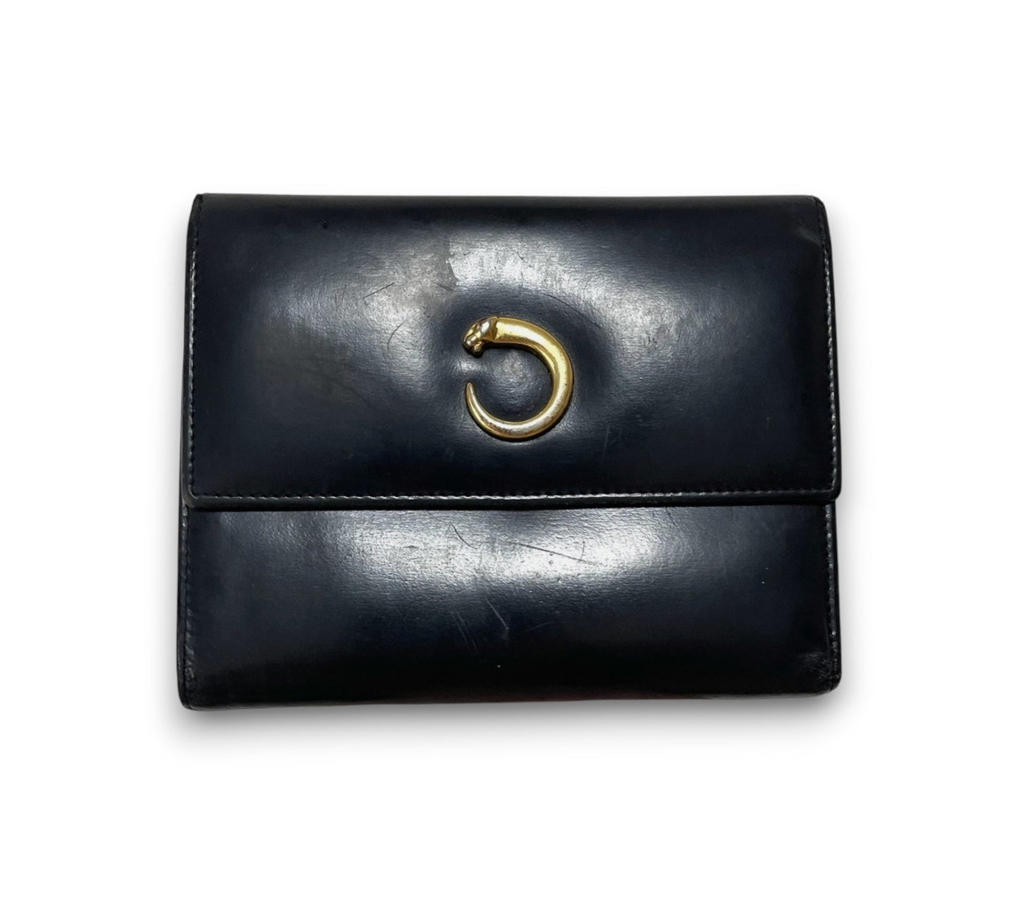 Cartier Panther Black Leather Trifold Wallet
