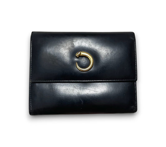 Cartier Panther Black Leather Trifold Wallet