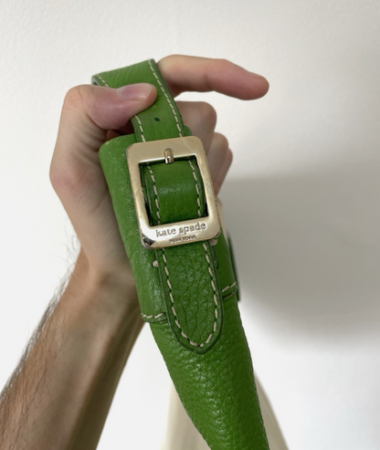 ケイトスペード グリーン レザー ショルダー キャンバス バッグ ハンドバッグ トート
