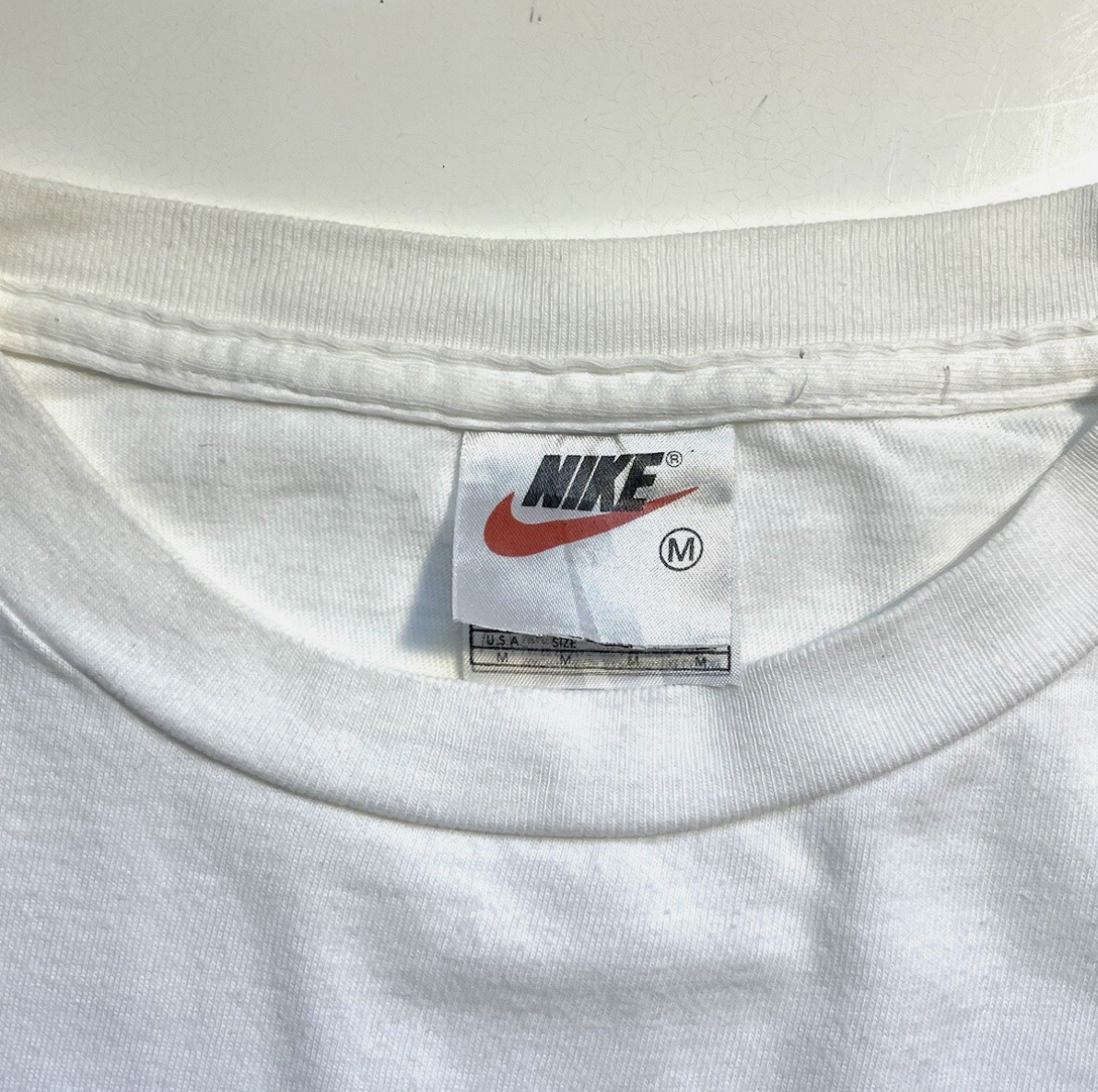 Nike Vintage White T-shirt Big Swoosh Mens M