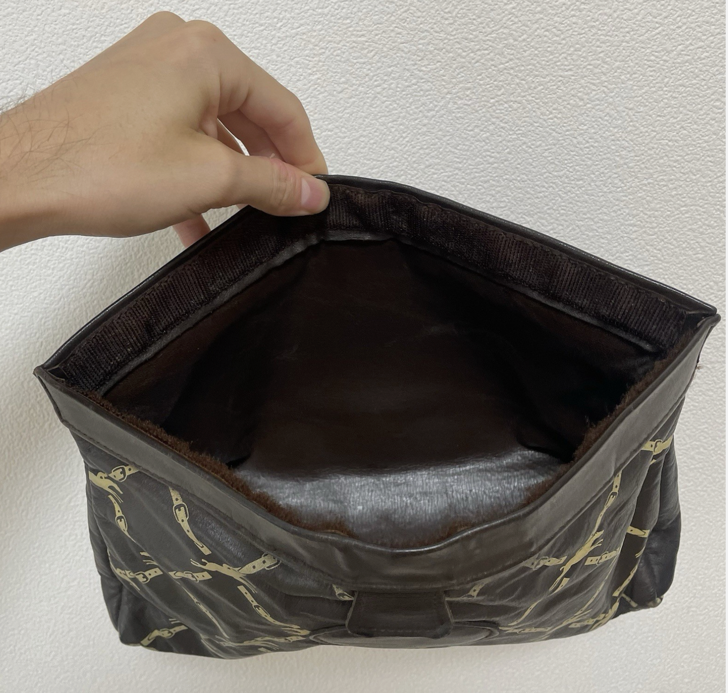 ヴィンテージ ロンシャン バッグ ポーチ ケース トイレタリー 化粧台 レザー モノグラム ブラウン 90年代