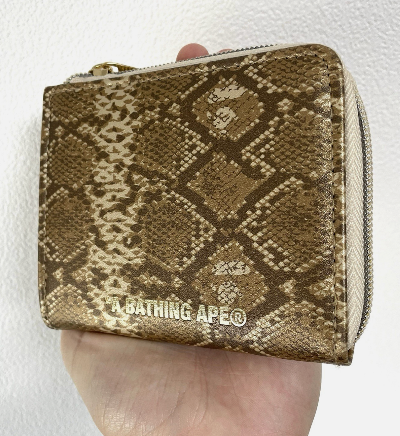 A Bathing Ape Bape Gold Snakeskin Bifold Wallet