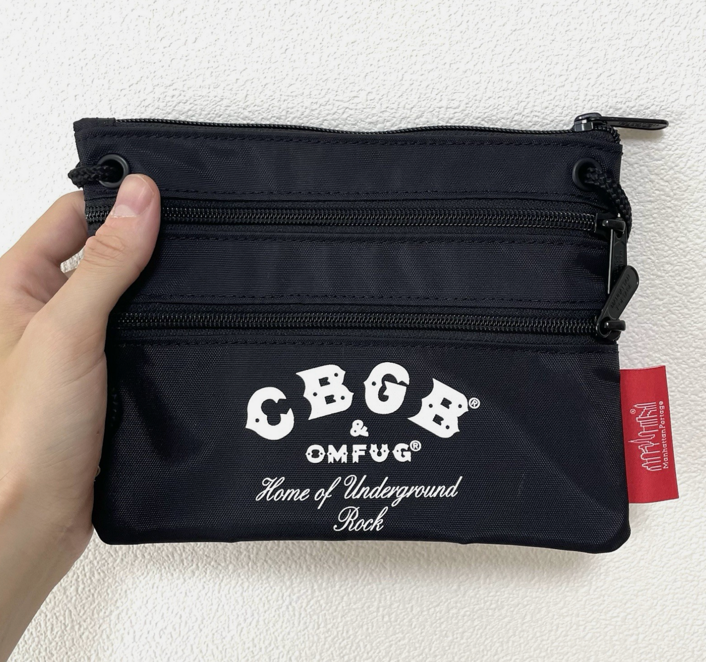 マンハッタンポーテージ CBGB &amp; OMFUG トリプルジッパーポーチバッグ サッチェル ブラック ナイロン NYC