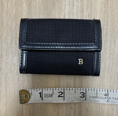 Bally Coin Case Small Black Leather Canvas Wallet