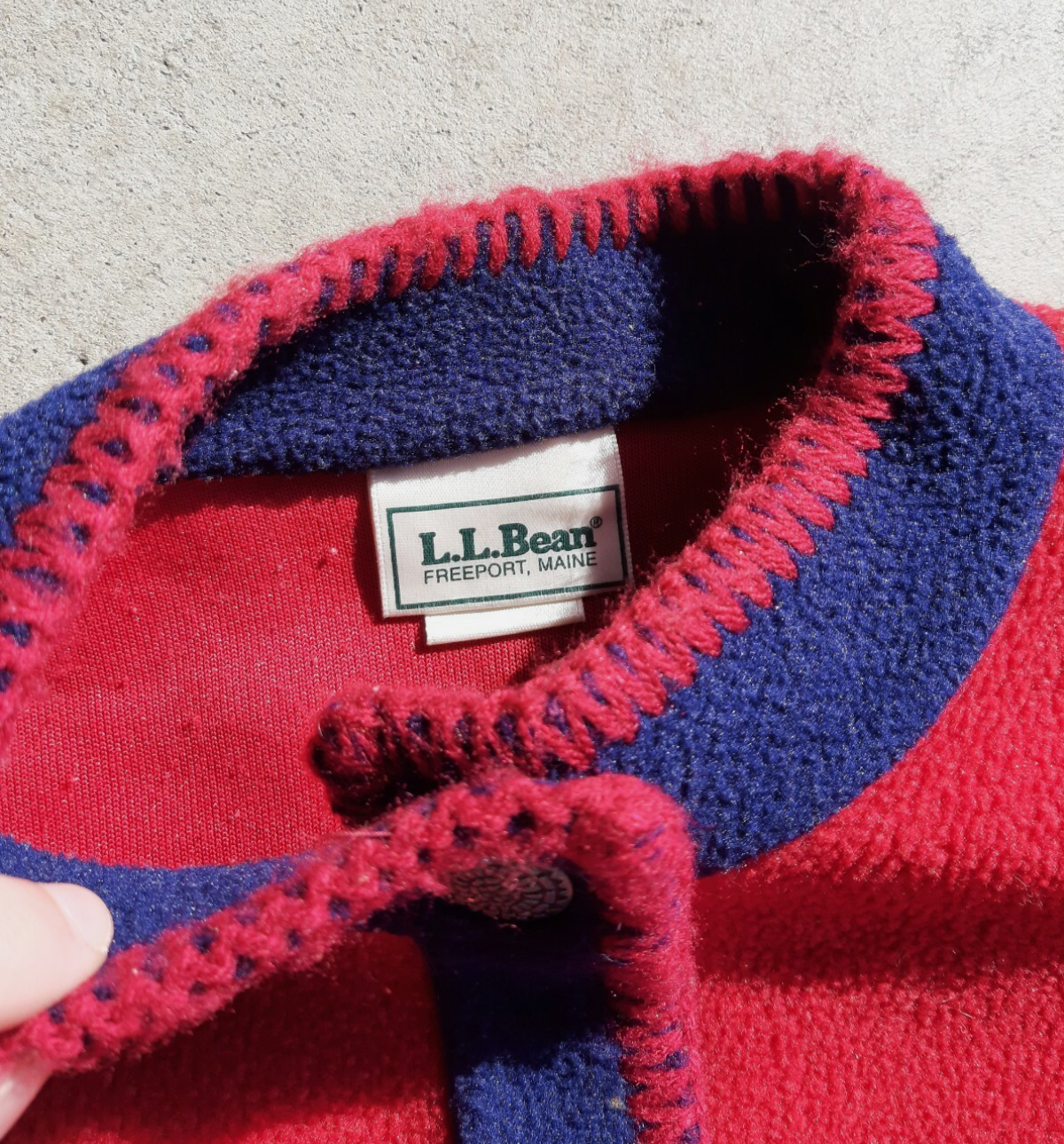 LL Bean カーディガン ジャンパー トップス フリース ウール レディース Sサイズ レッド ネイビー レディース